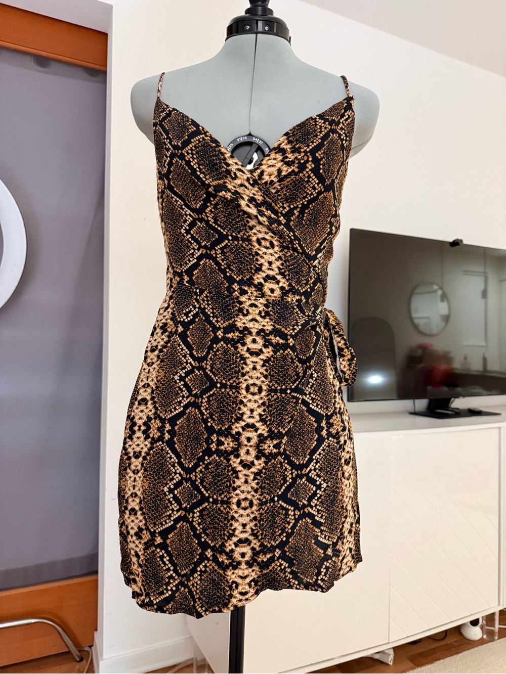NWT Olivaceous Snake Print Wrap Mini Dress Side Tie S